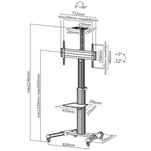CARRO AJUSTABLE EN ALTURA DE ELEVACIÓN MANUAL PARA TV  TTV04-46TW Para la mayoría de televisores de pantalla plana LED/LCD de 37"-70" from china(chinese)