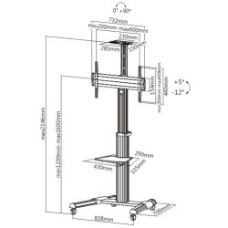 Manual Lifting Height Adjustable TV Cart