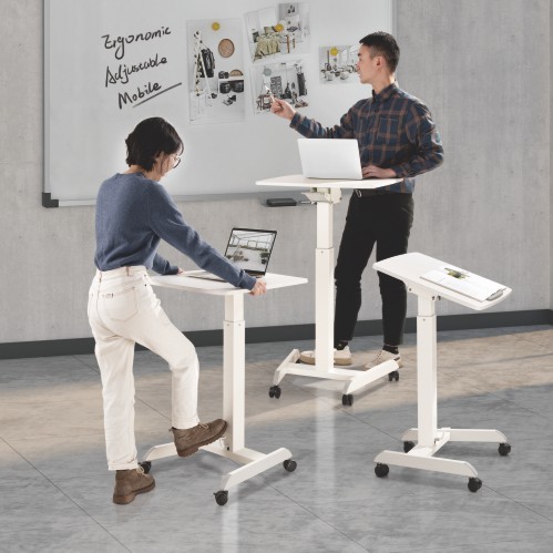 Height Adjustable Mobile Workstation with Foot Pedal and Tiltable Desktop FWS07-1 A Mobile Stand for Presentations or an Active Work Style from china(chinese)