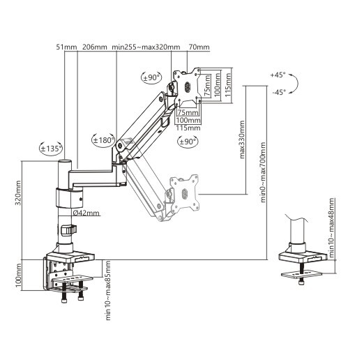 シングルモニターアルミニウムヘビーデューティーガススプリング式ポールマウントモニターアーム LDT23-C012P 重くて特大の17"~35"モニター用 from china(chinese)