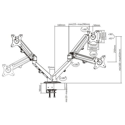 Economical Stylish Dual Monitors Gas Spring Arm LDT25-C024 Easily Position Your Monitors and Boost Productivity from china(chinese)