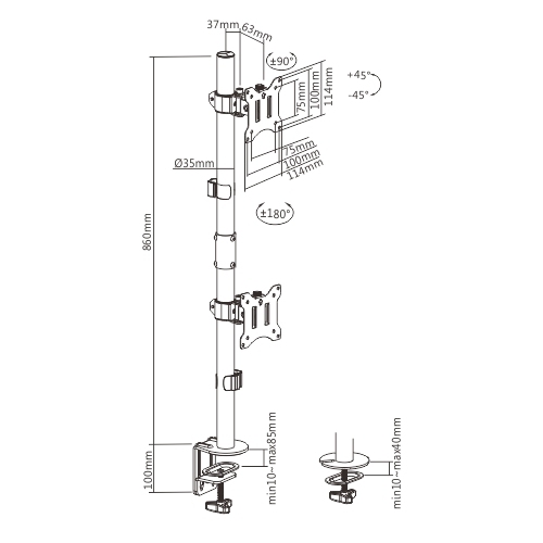 SOPORTE MONITOR PARA DOS PANTALLAS MONTAJE EN POSTE VERTICAL LDT57-C02V Para la Mayoría de los Monitores de 17"-32" from china(chinese)