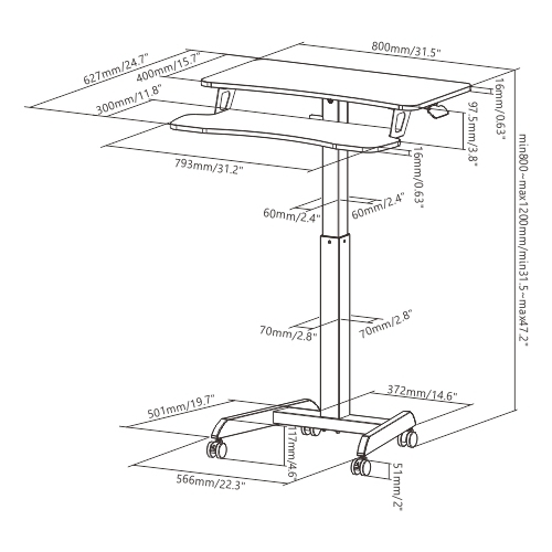 Height Adjustable Mobile Workstation with Dual Platform FWS07-7 A Mobile Stand for Presentations or an Active Work Style from china(chinese)
