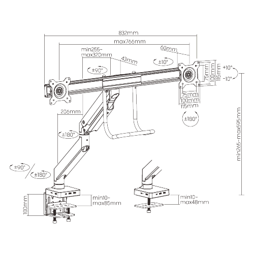 Dual Monitor Aluminum Heavy-Duty Gas Spring Monitor Arm with Docking Station LDT23-C022D For Heavy and Oversized 17"~32" Monitors from china(chinese)