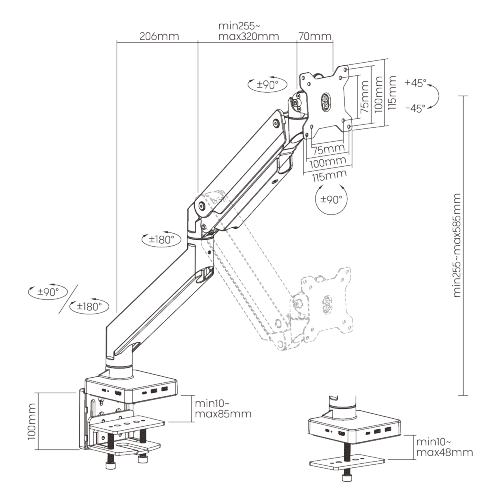 Single Monitor Aluminum Heavy-Duty Gas Spring Monitor Arm with Docking Station LDT23-C012D For Heavy and Oversized 17"~49" Monitors from china(chinese)