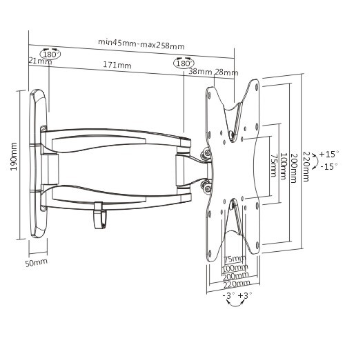 アルミニウム関節式フルモーションテレビ壁掛け金具 LDA03-222N ほとんどの23"~42"LED/LCDフラットパネルテレビ用 from china(chinese)