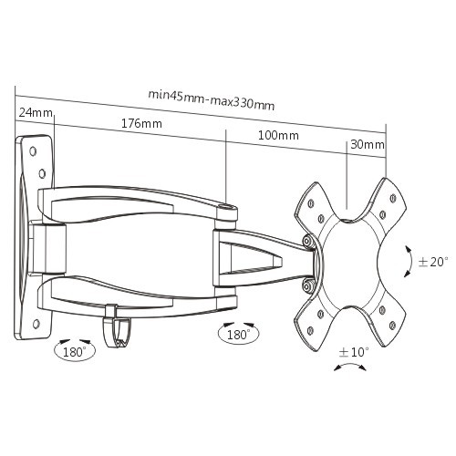 アルミニウム関節式フルモーションテレビ壁掛け金具 LDA03-113 ほとんどの13"~27"LED/LCDフラットパネルテレビ用 from china(chinese)