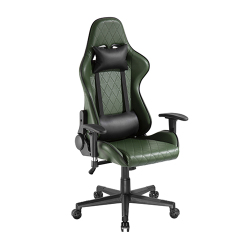 Dark Green Diamond Quilted PU Gaming Chair with Headrest and Lumbar Support