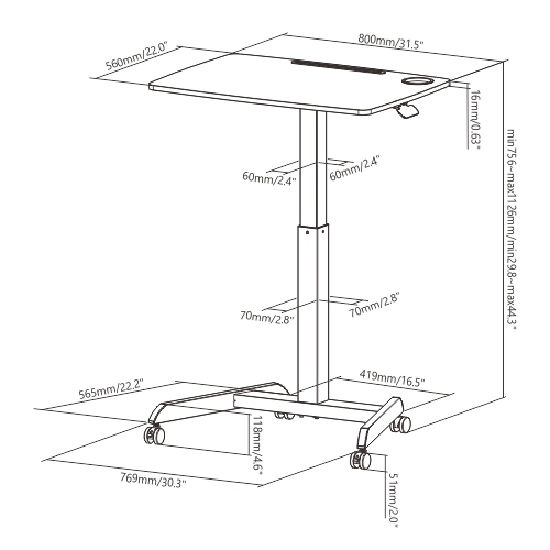 Height Adjustable Mobile Workstation with Paddle Lever FWS07-6 A Mobile Stand for Presentations or an Active Work Style from china(chinese)