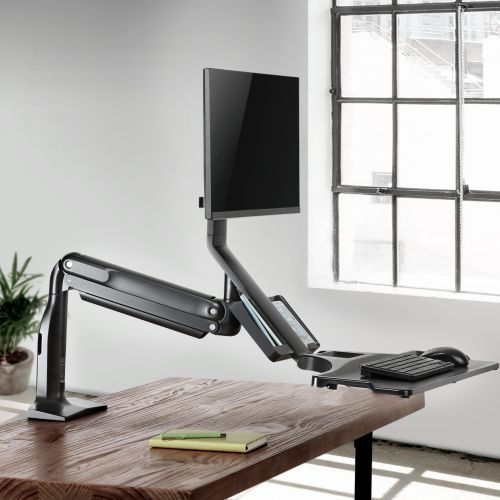 Gas Spring Floating Sit-Stand Desk Converter with Single Monitor Mount  DWS21-C01 For 17"~32" Monitors from china(chinese)