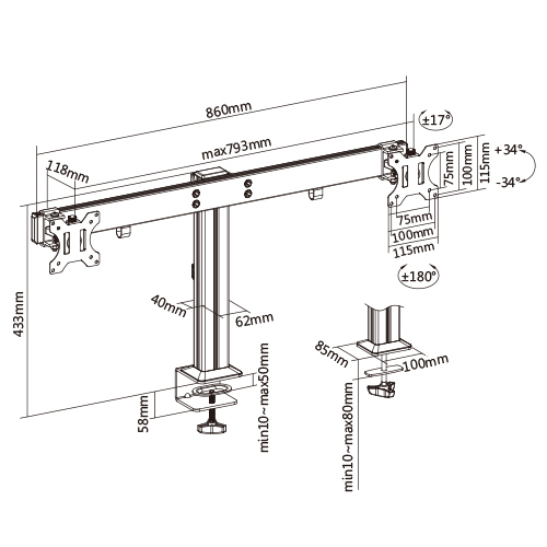 デュアルスクリーンヘビーデューティーアルミモニターアーム LDT38-C02 ほとんどの17"-32"モニター用 from china(chinese)