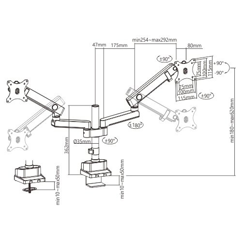 Dual Monitors Aluminum Slim Pole-Mounted Spring-Assisted Monitor Arm LDT20-C024P For most 17"~32" Monitors from china(chinese)