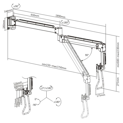 Extra Long Reach Articulated Wall-Mounted Monitor Arm Supplier and