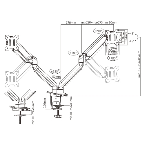 Premium Dual Monitors Aluminum Gas Spring Monitor Arm with USB Ports LDT26-C024U Adjust and Position Your Monitor - Perfect for Smaller Desktop from china(chinese)