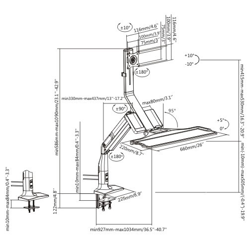 Gas Spring Floating Sit-Stand Desk Converter with Single Monitor Mount  DWS21-C01 For 17"~32" Monitors from china(chinese)
