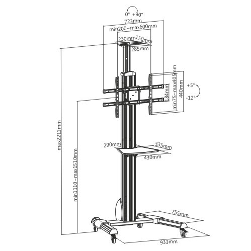 インタラクティブディスプレイ/フラットパネルテレビ用のカウンターバランスアルミニウムカート TTV05M-46TW ほとんどの47"-64"および19-34kg/41.8-74.8lbsディスプレイ用 from china(chinese)