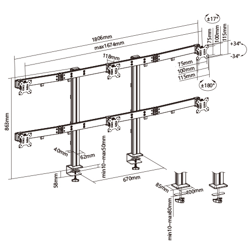 Six Screens Heavy-Duty Aluminum Monitor Arms LDT38-C06 For Most 17"-32" Monitors from china(chinese)