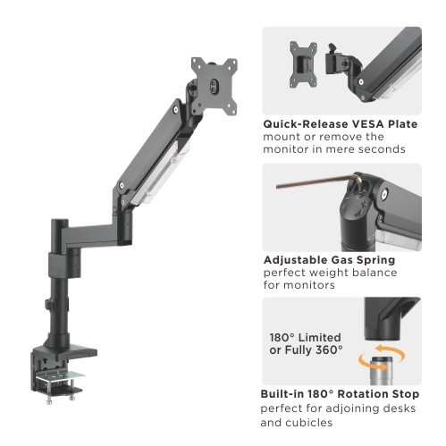 シングルモニターアルミニウムヘビーデューティーガススプリング式ポールマウントモニターアーム LDT23-C012P 重くて特大の17"~35"モニター用 from china(chinese)
