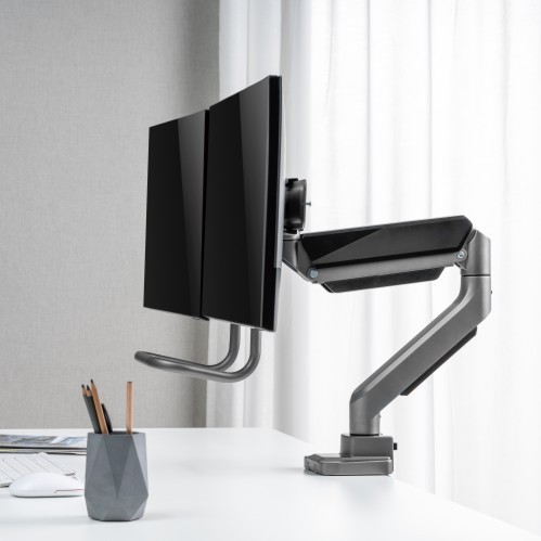 ハンドルとUSB3.0ポート付きエコノミーヘビーデューティーデュアルモニターガススプリング式モニターアーム LDT52-C022U ほとんどの17"-32"フラットパネルと曲面モニター用 from china(chinese)