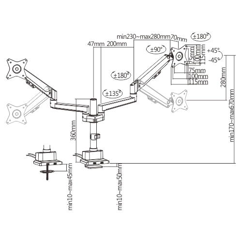 Dual Monitor Pole-Mounted Thin Gas Spring Monitor Arm with USB Ports LDT62-C024UP For most 17"~32" Monitors from china(chinese)