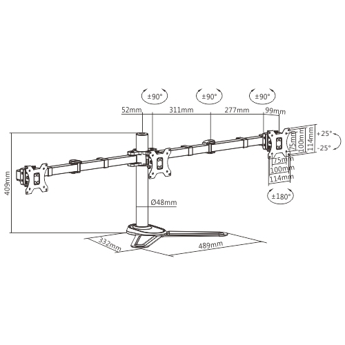 SOPORTE DE MESA ARTICULADO PARA TRES MONITORES DE ACERO ASEQUIBLE LDT33-T036 Para la Mayoría de los Monitores de 17"-27" from china(chinese)