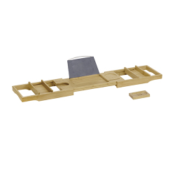 Bamboo Bathtub Tray with Fabric Tablet/Book Holder