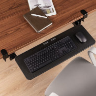 Bandeja ergonómica para teclado debajo del escritorio con diseño curvo,  soporte de abrazadera en C, rieles deslizantes suaves y construcción de  acero