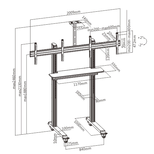Dual Screen Video Conferencing TV Cart TTD09-46FW For 45"-55" Displays from china(chinese)