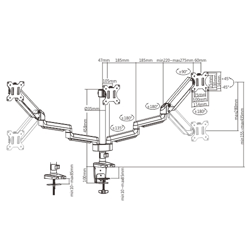 Premium Triple Monitors Aluminum Pole Mounted Gas Spring Monitor Arm LDT26-C036P Adjust and Position Your Monitor - Perfect for Smaller Desktop from china(chinese)