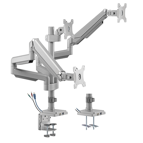 BRAZO PARA TRES MONITORES RENDIMIENTO RESORTE DE GAS ALUMINIO MONTAJE EN POSTE CON USB LDT34-C036UP Para la Mayoría de los Monitores de 17"-30" from china(chinese)