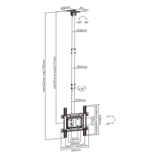 Heavy-Duty TV Ceiling Mount PLB-CE1044-01 Wider Height Ajustment Range & Stronger Loading Ability! from china(chinese)