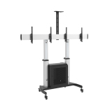 Dual Screen Aluminum Height-Adjustable TV Cart with Cabinet