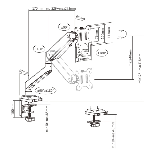 シングルモニタープレミアムアルミニウムスプリングアシストモニターアーム LDT53-C012 ほとんどの17"-32"モニター用 from china(chinese)