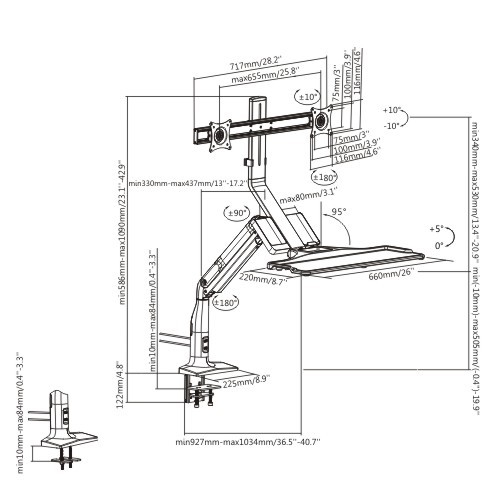 Gas Spring Floating Sit-Stand Desk Converter with Dual Monitor Mount DWS21-C02 For 17"~27" Monitors from china(chinese)