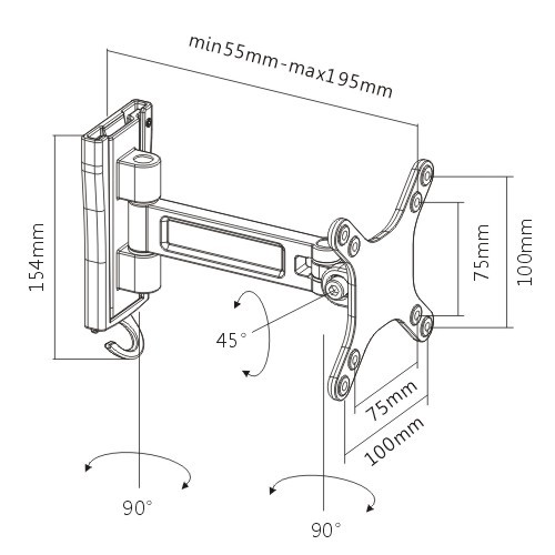 エコノミーアルミニウムフルモーション壁掛け金具 LCD-102N ほとんどの13"-27" LED/LCDフラットパネルテレビ用 from china(chinese)
