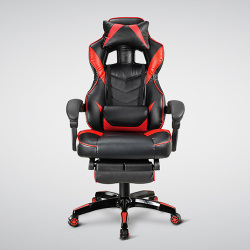 PU Leather Gaming Chair with Retractable Footrest, Headrest and Lumbar Support