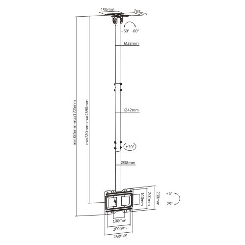 Heavy-Duty TV Ceiling Mount PLB-CE1022-01 Wider Height Ajustment Range & Stronger Loading Ability! from china(chinese)