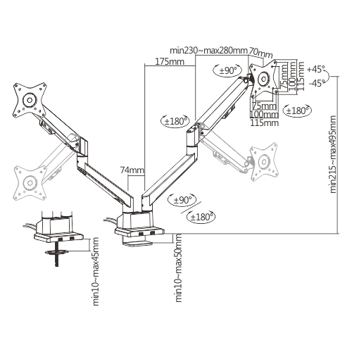 Dual Monitor Thin Gas Spring Monitor Arm with USB Ports LDT62-C024U For most 17"~32" Monitors from china(chinese)