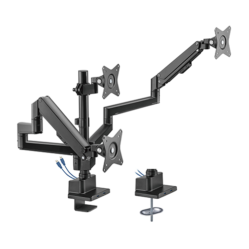 USBポート付きトリプルモニターポールマウント薄型ガススプリング式モニターアーム LDT62-C036UP ほとんどの17"~30"モニター用 from china(chinese)