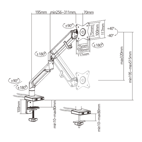 Single Monitor Epic Gas Spring Aluminum Monitor Arm with USB Supplier ...