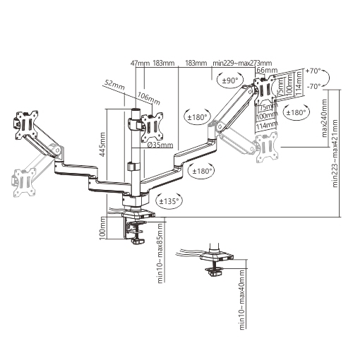 Triple Monitors Pole Mounted Premium Aluminum Spring-Assisted Monitor Arm with 3.0 USB Cables Included LDT53-C036UP For most 17"-27" Monitors from china(chinese)