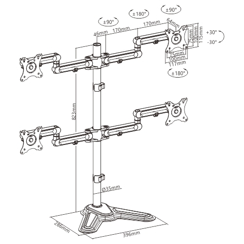 クワッドモニタープレミアム関節式アルミニウムモニタースタンド LDT30-T048 エレガンスな外観と人間工学を組み合わせる from china(chinese)