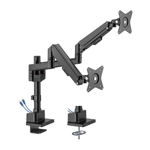 Dual Monitor Pole-Mounted Thin Gas Spring Monitor Arm with USB Ports LDT62-C024UP For most 17"~32" Monitors from china(chinese)