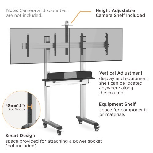 Dual Screen Video Conferencing TV Cart TTD09-46FW For 45"-55" Displays from china(chinese)