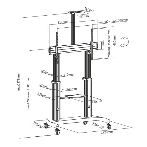 Large Screen Aluminum Height-Adjustable TV Cart TTL07-610TW For 60"-100" Flat Panel TVs from china(chinese)