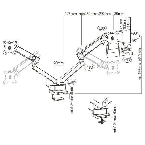Dual Monitors Aluminum Slim Spring-Assited Monitor Arm with USB Ports LDT20-C024U For most 17"~32" Monitors from china(chinese)