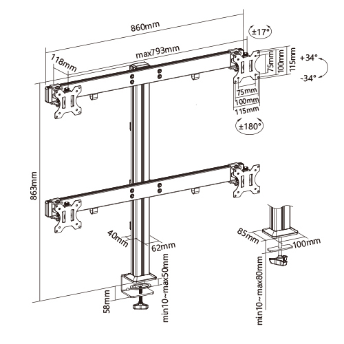 Quad Screens Heavy-Duty Aluminum Monitor Arms LDT38-C04 For Most 17"-32" Monitors from china(chinese)