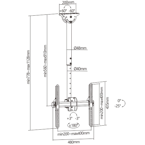 Telescopic Full-motion TV Ceiling Mount PLB-CE944-01S For most 32"-55" LED, LCD flat panel TVs from china(chinese)