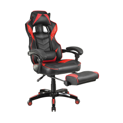 PU Leather Gaming Chair with Retractable Footrest, Headrest and Lumbar Support