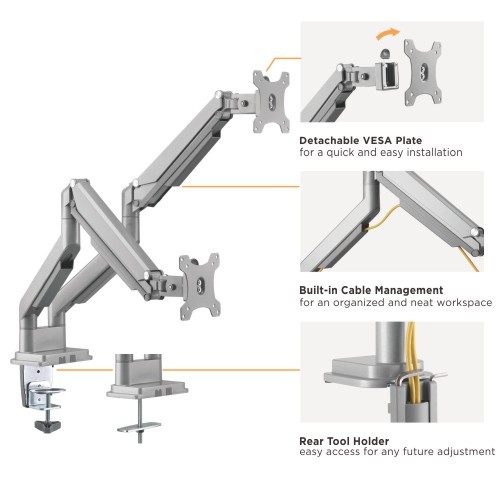 Dual Monitors Performance Gas Spring Aluminum Monitor Arm LDT34-C024 For Most 17"-32" Monitors from china(chinese)